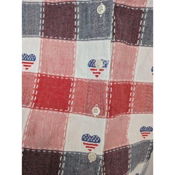 Liz & Me Button Up Shirt Women Size 3X Patchwork Flag Hearts Cottage USA Casual - Picture 3 of 10